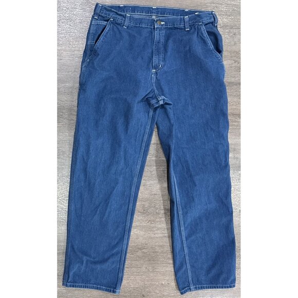 Carhartt Jeans Mens 38x32 Blue Denim Carpenter Dungaree Loose Fit Workwear - Picture 1 of 9